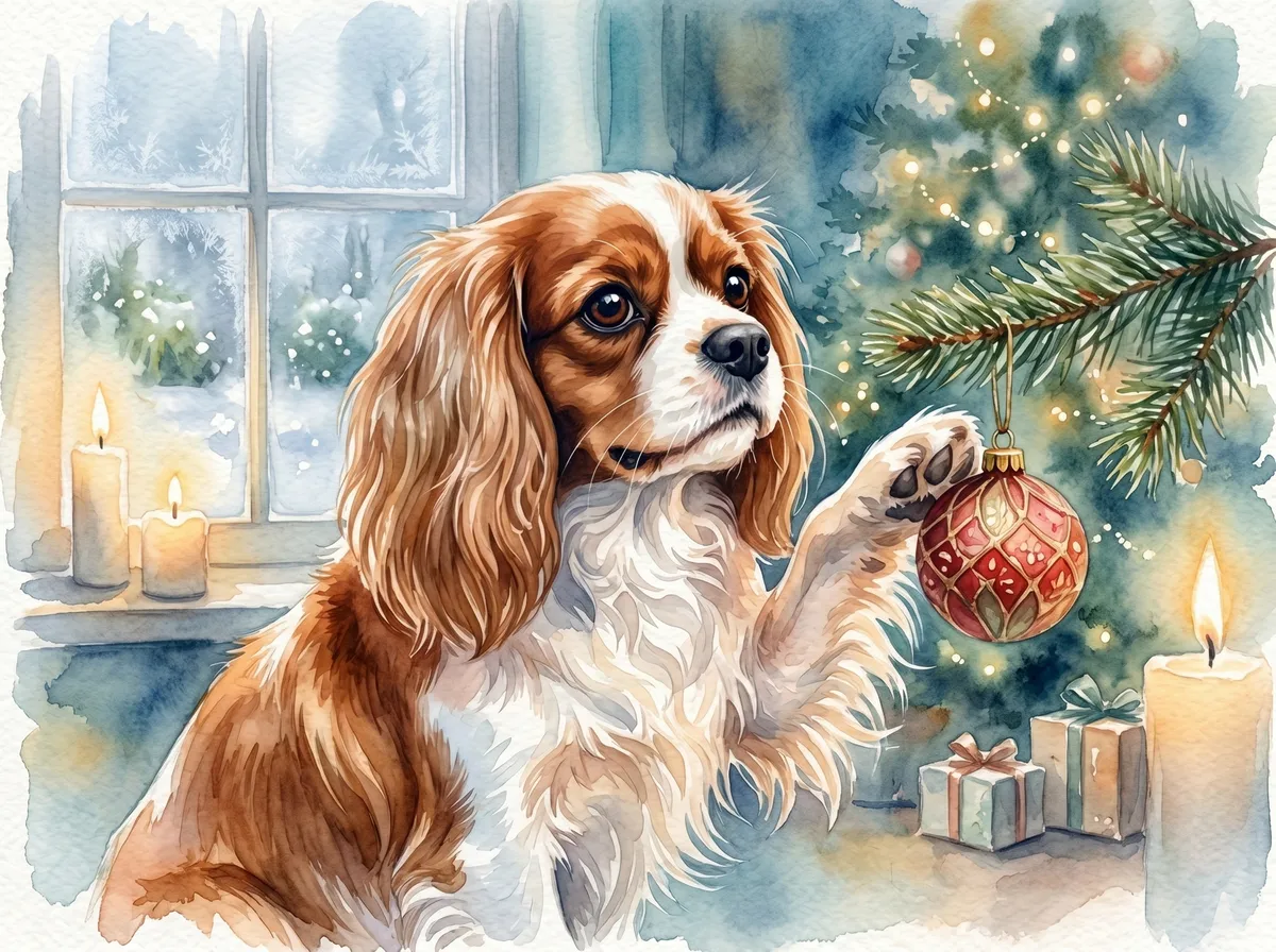 Cavalier King Charles Spaniel watercolor calendar month 12
